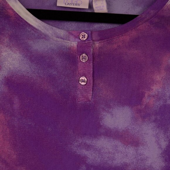 Lori Goldstien LOGO layers purple tie dye long sleeve shirt-M - Picture 2 of 5